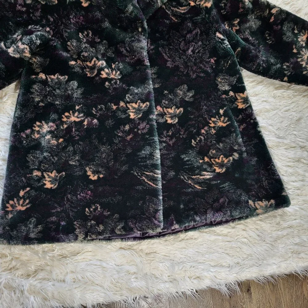 Vintage Monterey Fashions Faux Fur Black Leaf Swing Coat Jacket Medium - Picture 4 of 15